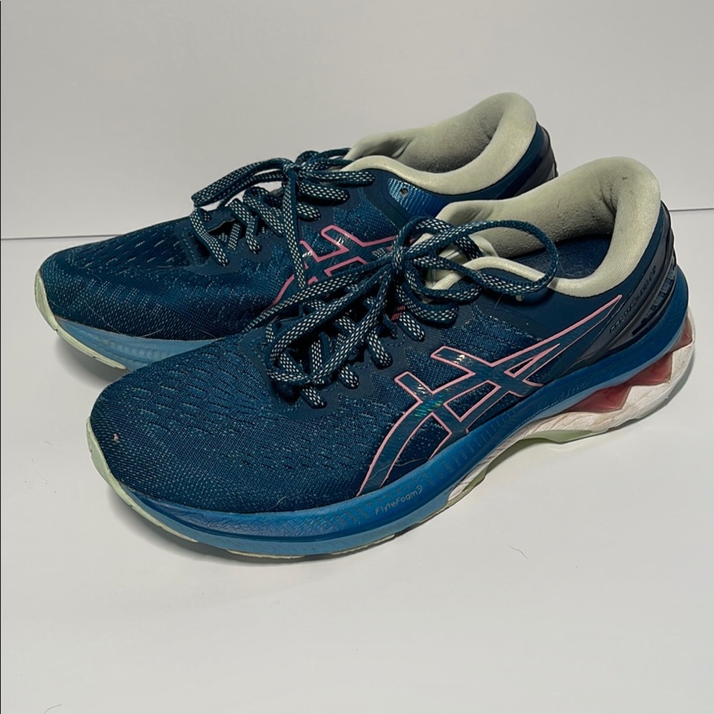 Asics Gel Kayano 27- Blue and Pink Athletic Sneakers- 8.5